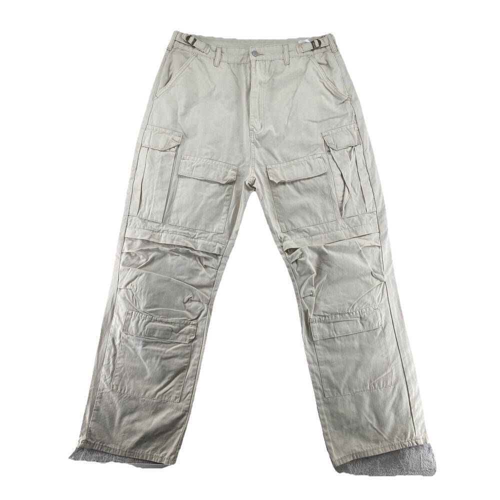 MNML Beige Tactical Cargo Pants Multi-Pocket Utility Streetwear Size 36